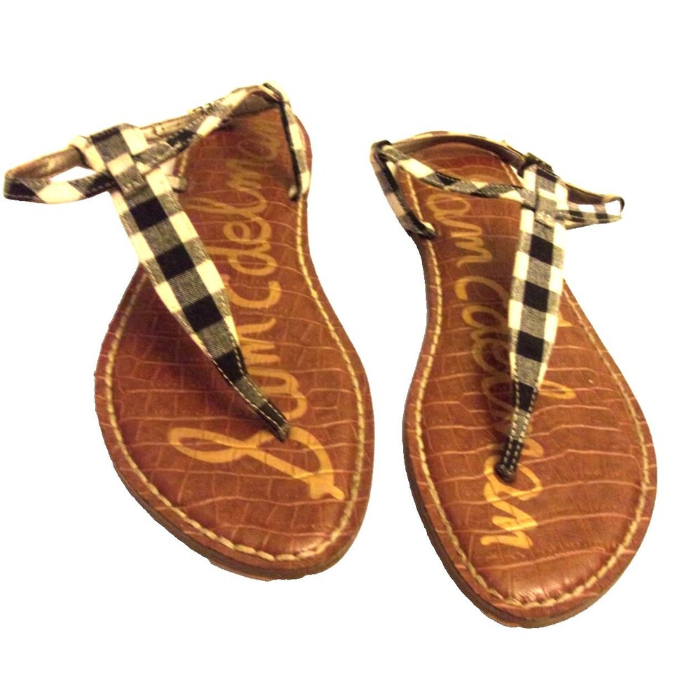 Sam Edelman  Plaid Strap  Black and White GiGi Flats Sandals Sz. 7 Lined